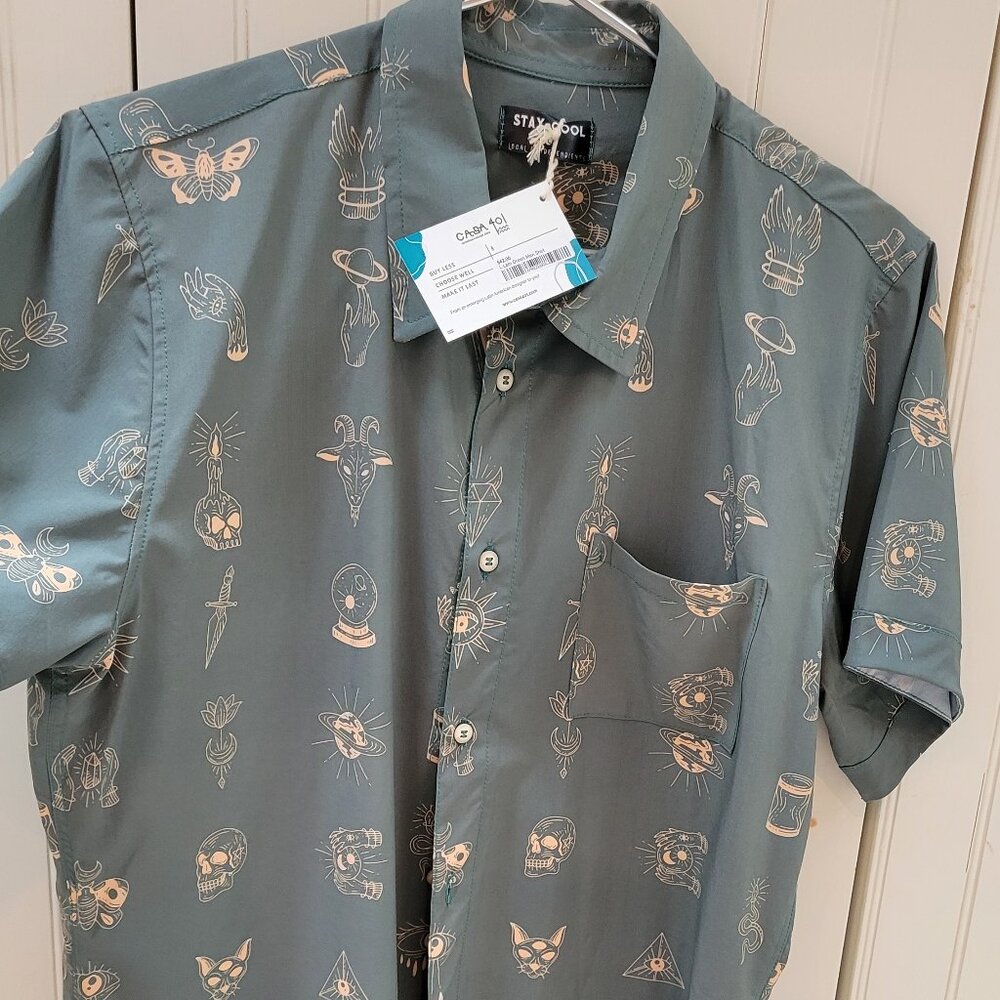 Men's Stay Cool Teal Shirt with Cartoons